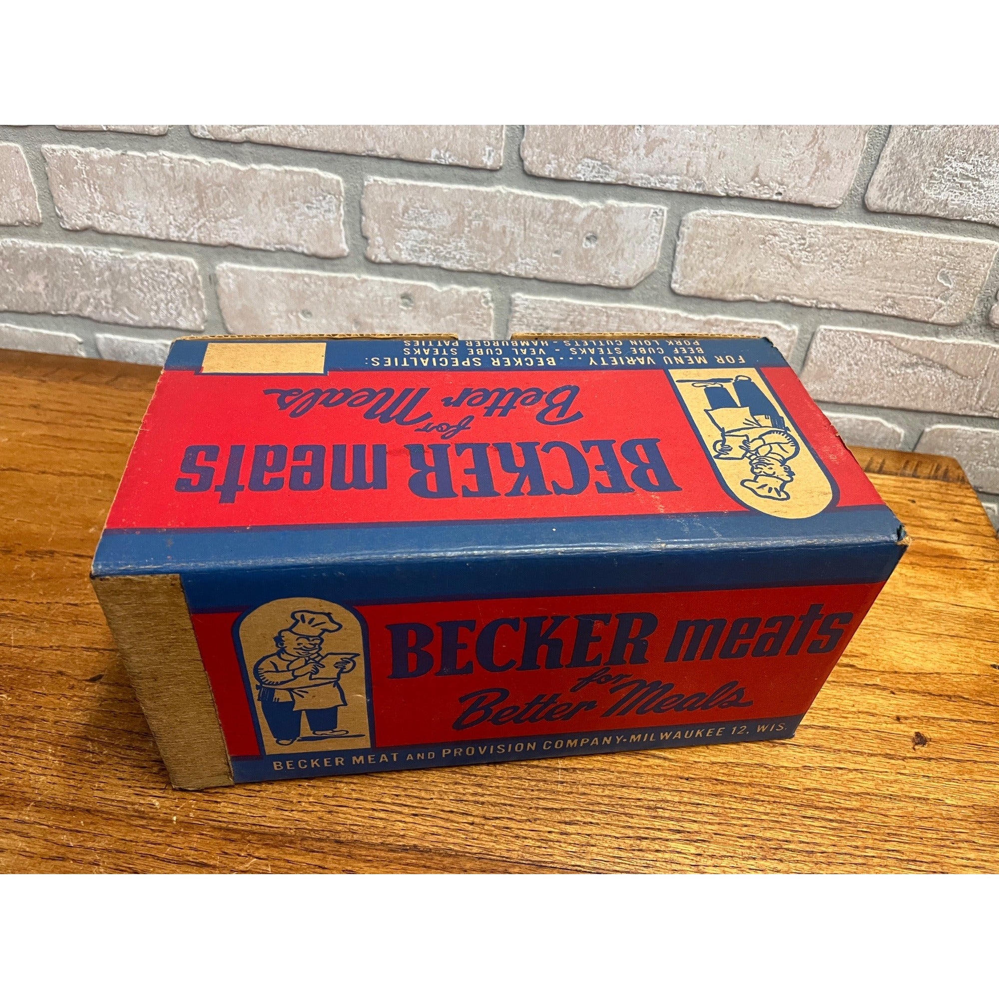 Vintage Becker Meats Milwaukee Wisconsin Advertising Empty Cardboard Box Wis WI