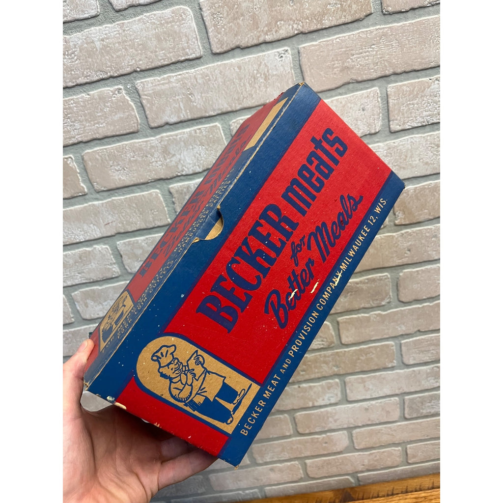 Vintage Becker Meats Milwaukee Wisconsin Advertising Empty Cardboard Box Wis WI