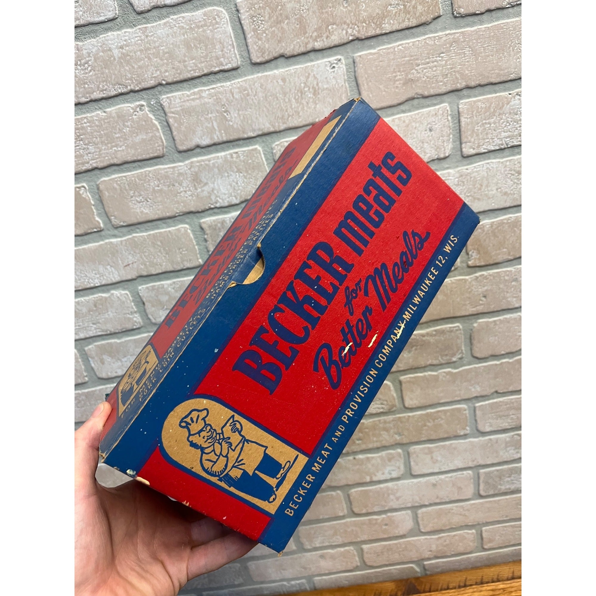 Vintage Becker Meats Milwaukee Wisconsin Advertising Empty Cardboard Box Wis WI