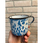 Antique Primitive Enamelware Blue & White Swirl Coffee Cup Mug Farmhouse Kitchen Decor