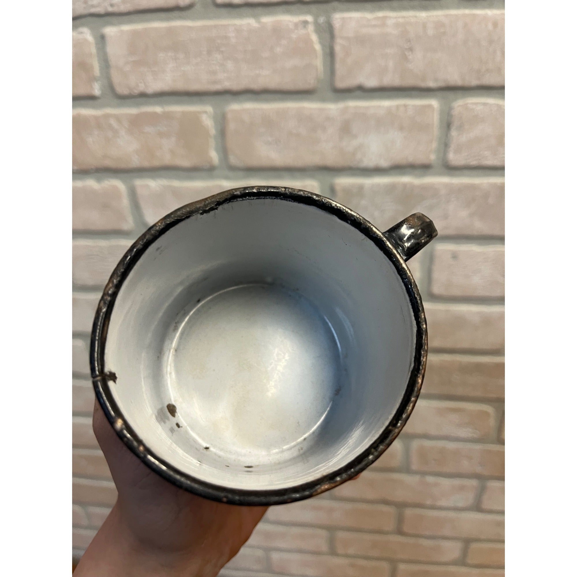 Antique Primitive Enamelware Blue & White Swirl Coffee Cup Mug Farmhouse Kitchen Decor