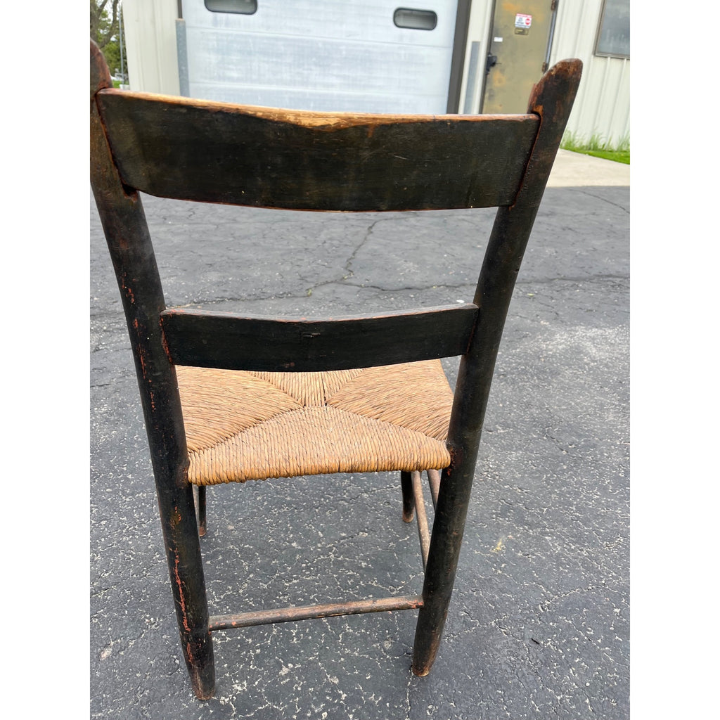Antique Primitive 19th c. American Primitive Ladderback Rush Seat Chair Painted Folk Art 1830s Civil War Era
