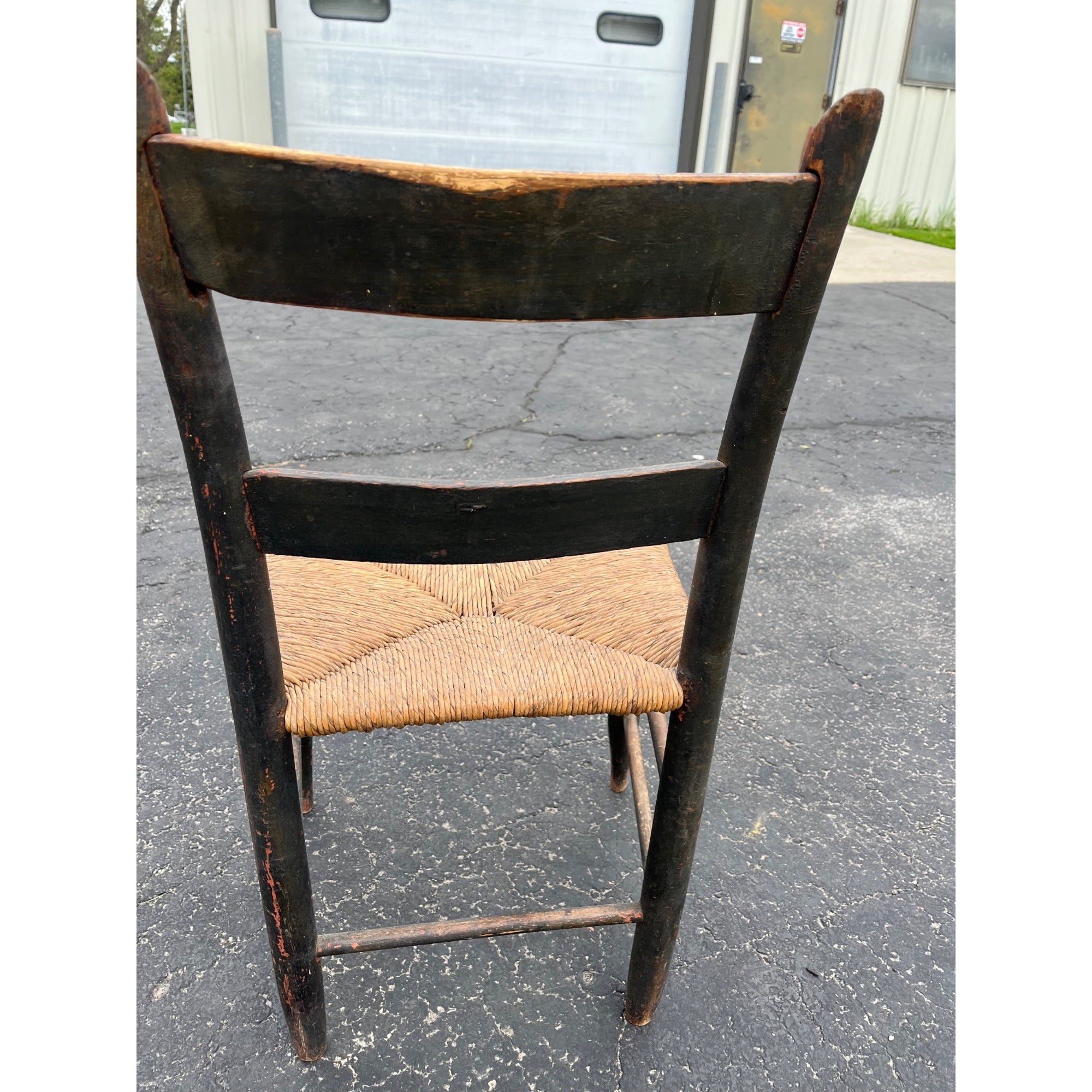 Antique Primitive 19th c. American Primitive Ladderback Rush Seat Chair Painted Folk Art 1830s Civil War Era