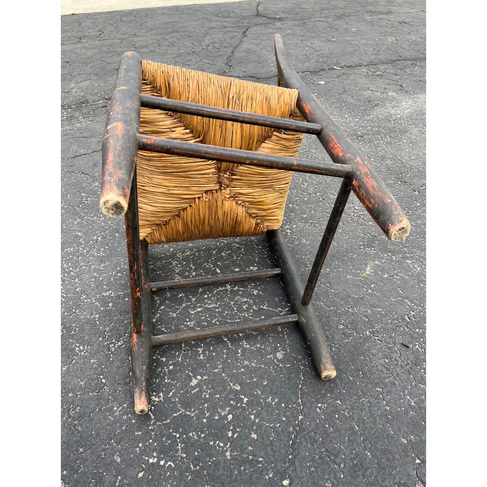 Antique Primitive 19th c. American Primitive Ladderback Rush Seat Chair Painted Folk Art 1830s Civil War Era