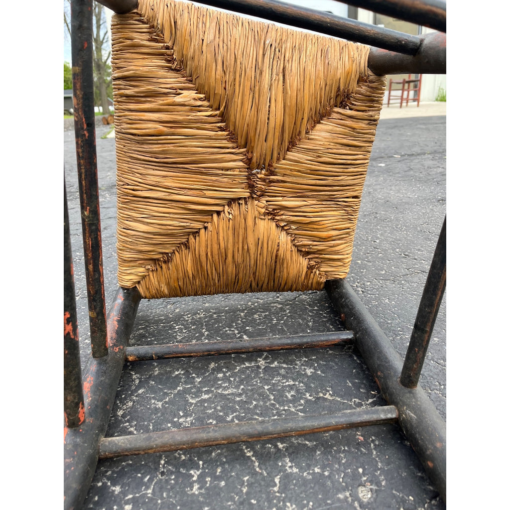 Antique Primitive 19th c. American Primitive Ladderback Rush Seat Chair Painted Folk Art 1830s Civil War Era