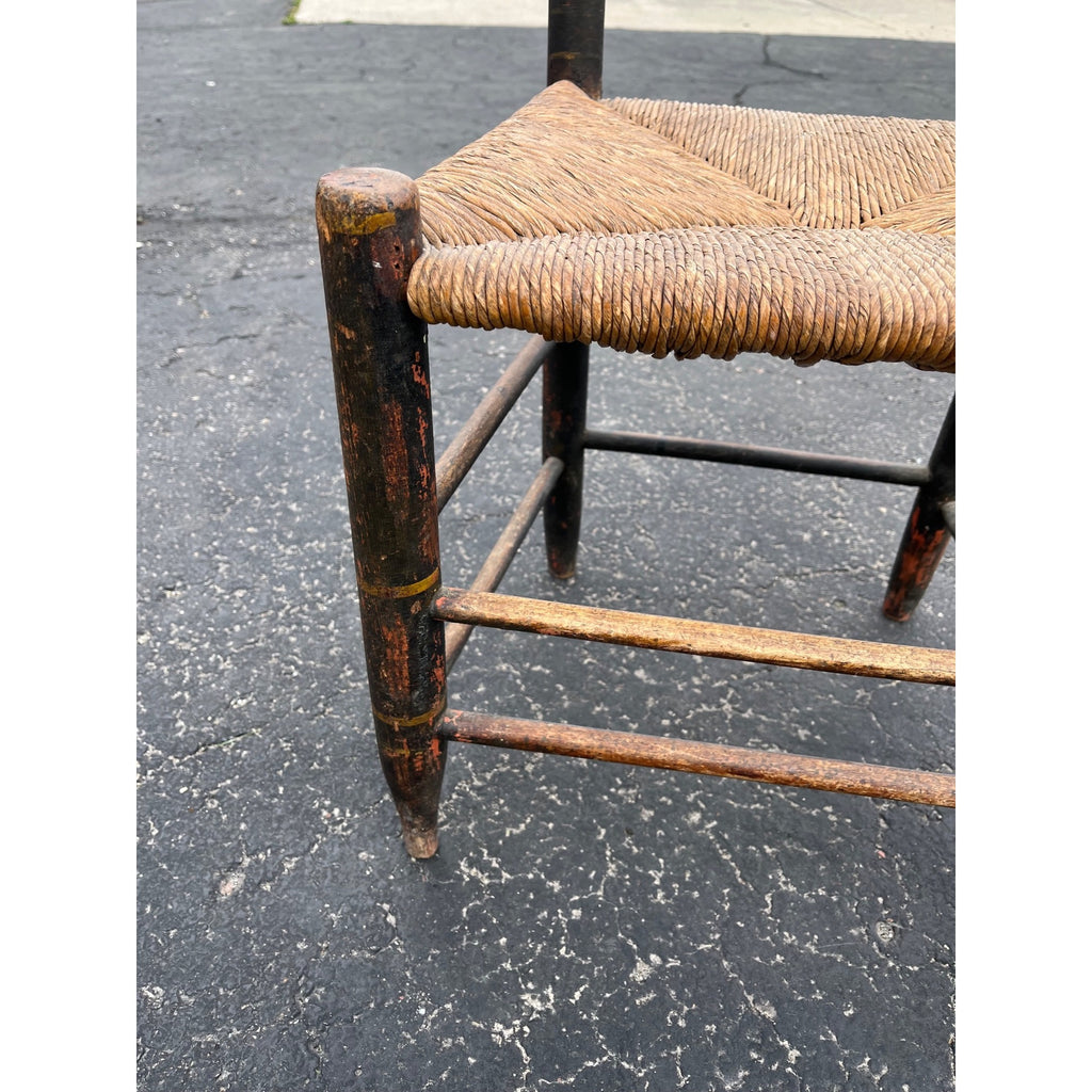 Antique Primitive 19th c. American Primitive Ladderback Rush Seat Chair Painted Folk Art 1830s Civil War Era