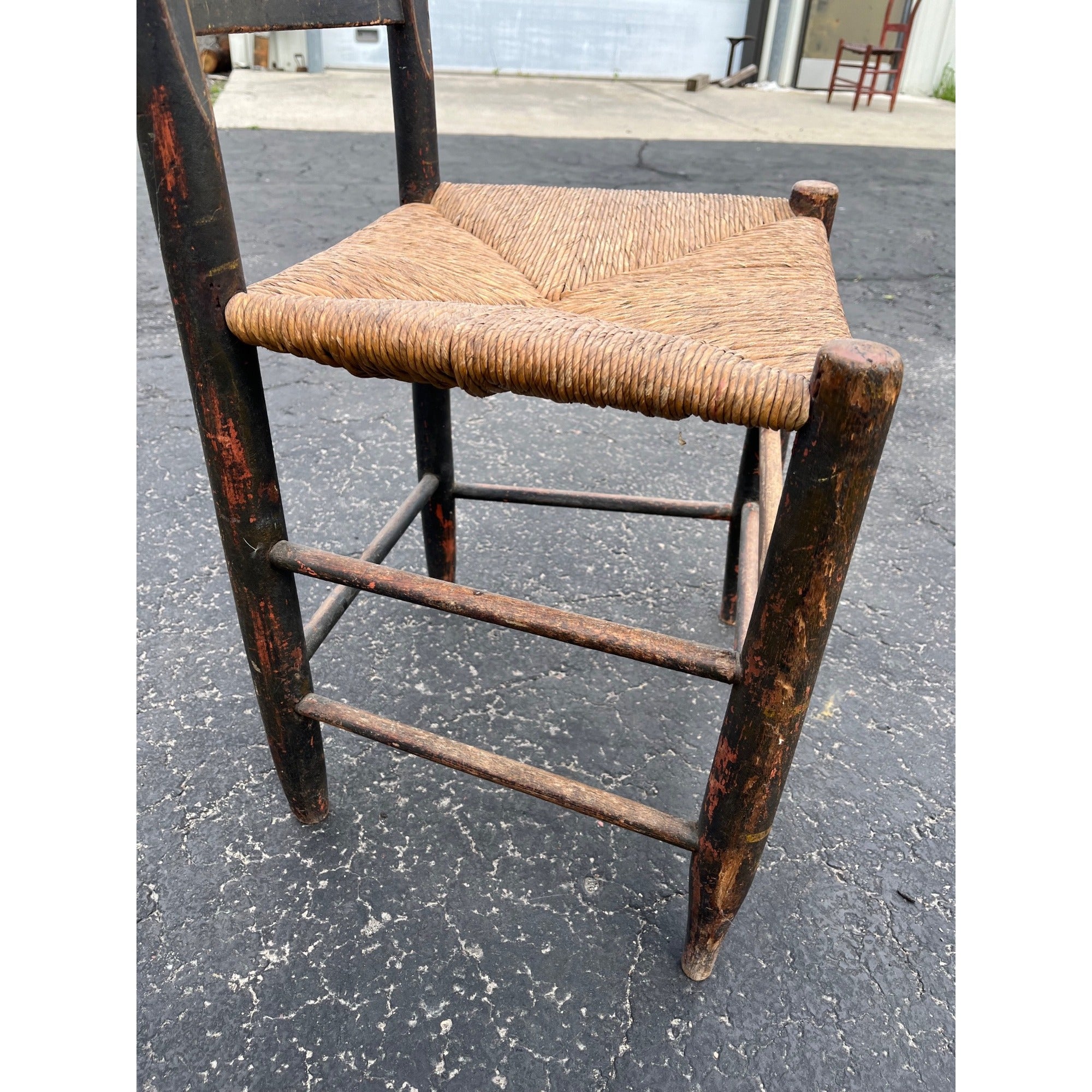 Antique Primitive 19th c. American Primitive Ladderback Rush Seat Chair Painted Folk Art 1830s Civil War Era