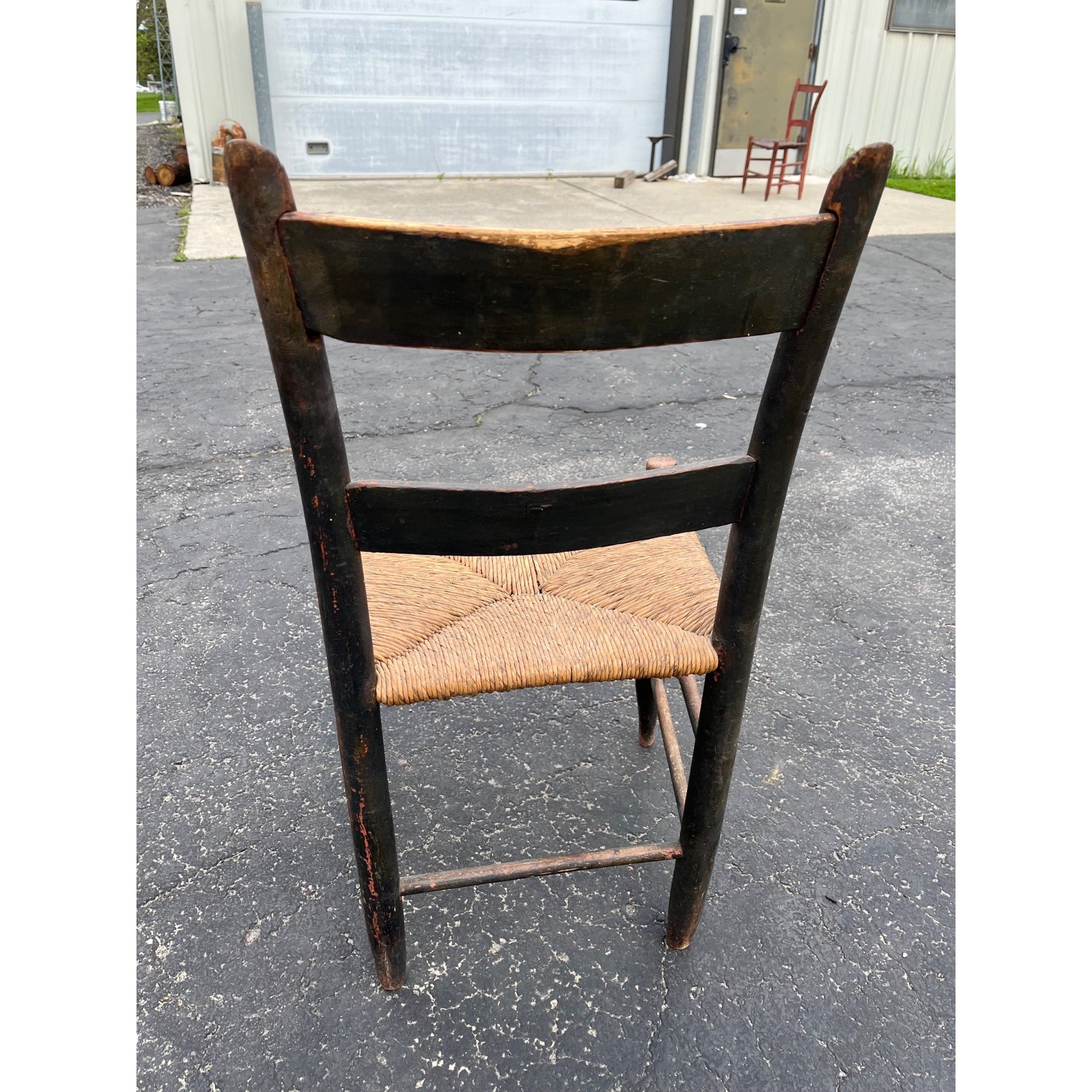 Antique Primitive 19th c. American Primitive Ladderback Rush Seat Chair Painted Folk Art 1830s Civil War Era