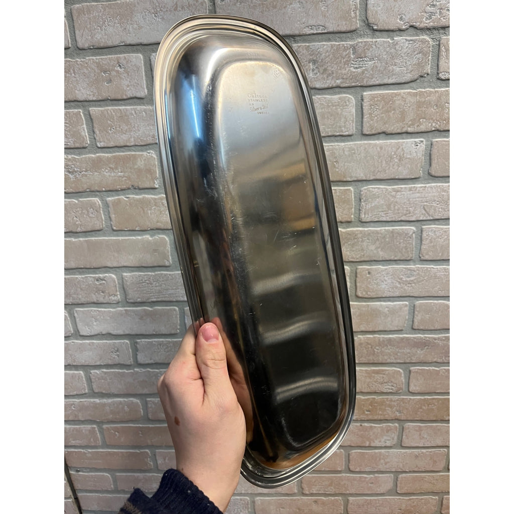 Vintage 1960s MCM Cultura Stainless Steel AB Silver & Stal Sweden 17" Bread Tray