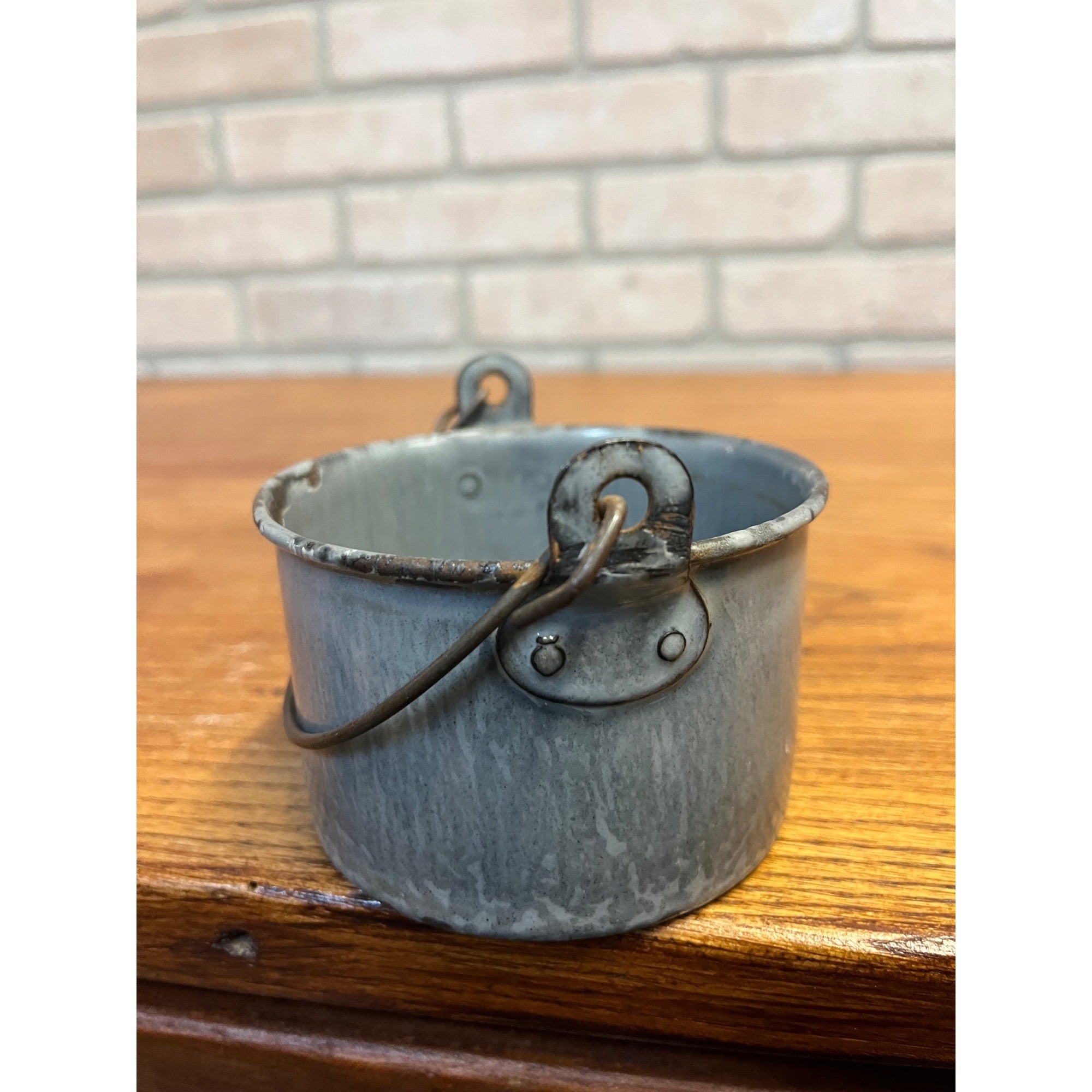 Antique Primitive Gray Enamel Graniteware Berry Bucket / Berry Pail -No Lid- Farmhouse Decor, Miniature
