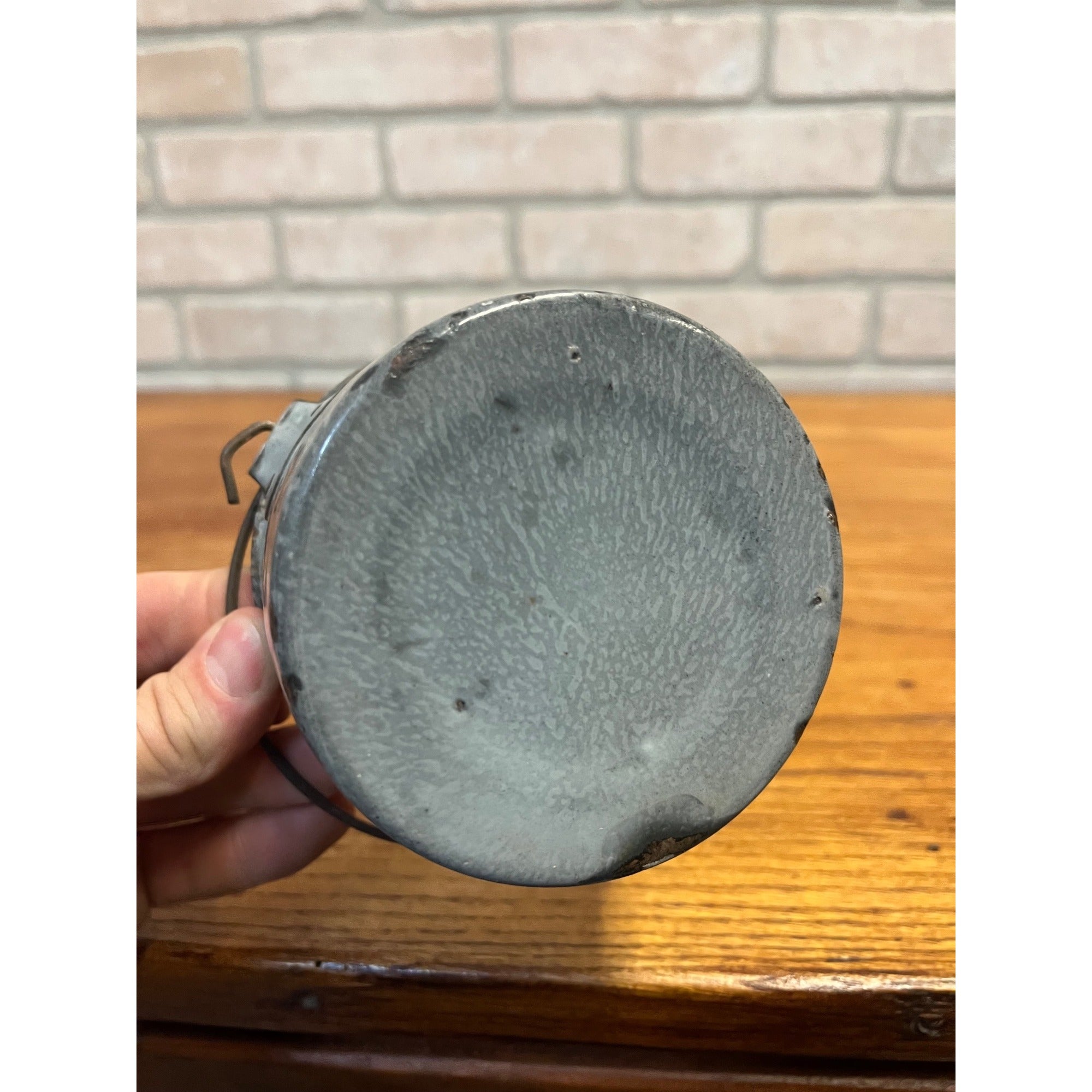 Antique Primitive Gray Enamel Graniteware Berry Bucket / Berry Pail -No Lid- Farmhouse Decor, Miniature