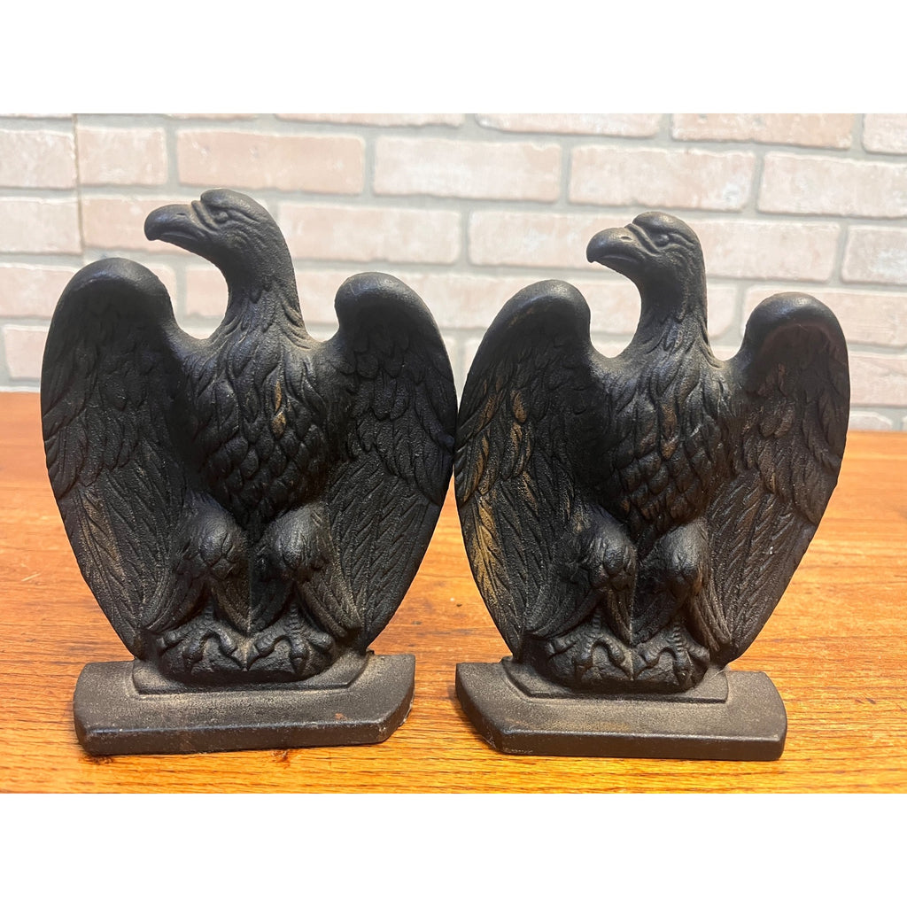 Vintage Pair of Black Cast Iron American Eagle Bookends