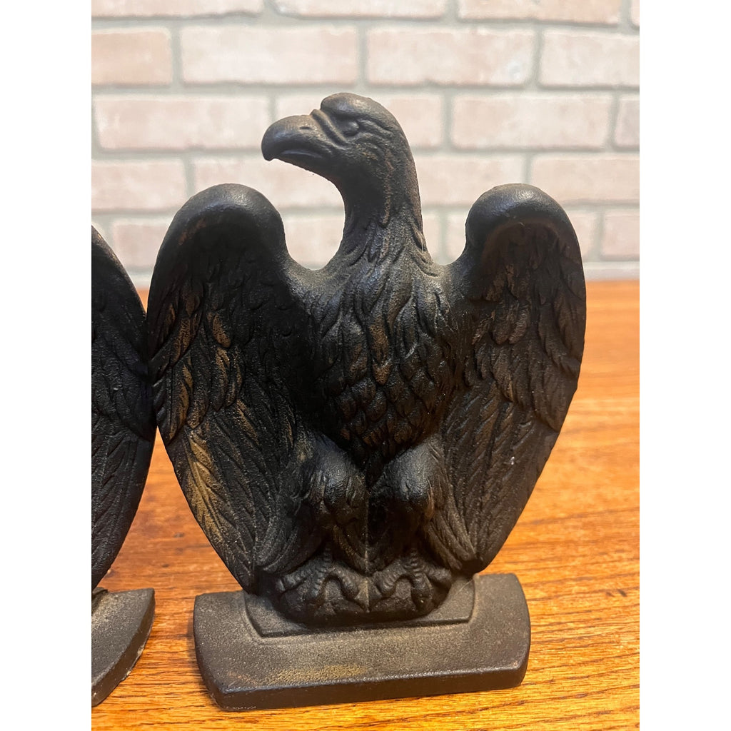 Vintage Pair of Black Cast Iron American Eagle Bookends