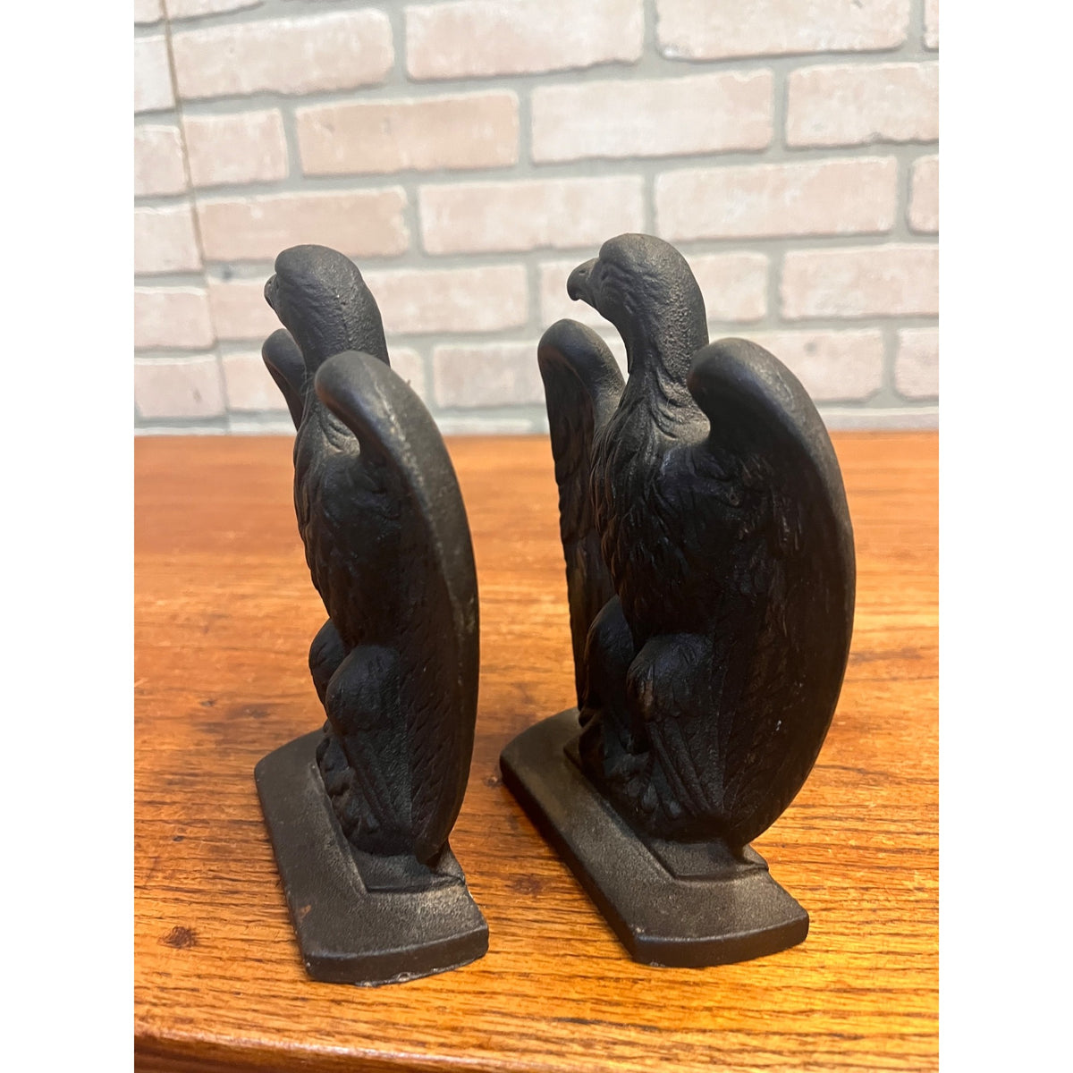 Vintage Pair of Black Cast Iron American Eagle Bookends