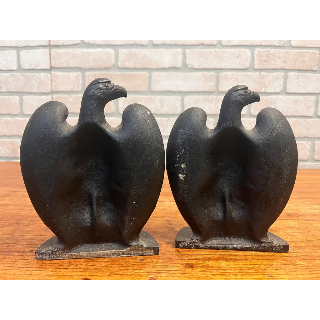 Vintage Pair of Black Cast Iron American Eagle Bookends