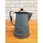 Antique Primitive Farmhouse Enamelware Gray Graniteware 8" Coffee Pot - As-Is