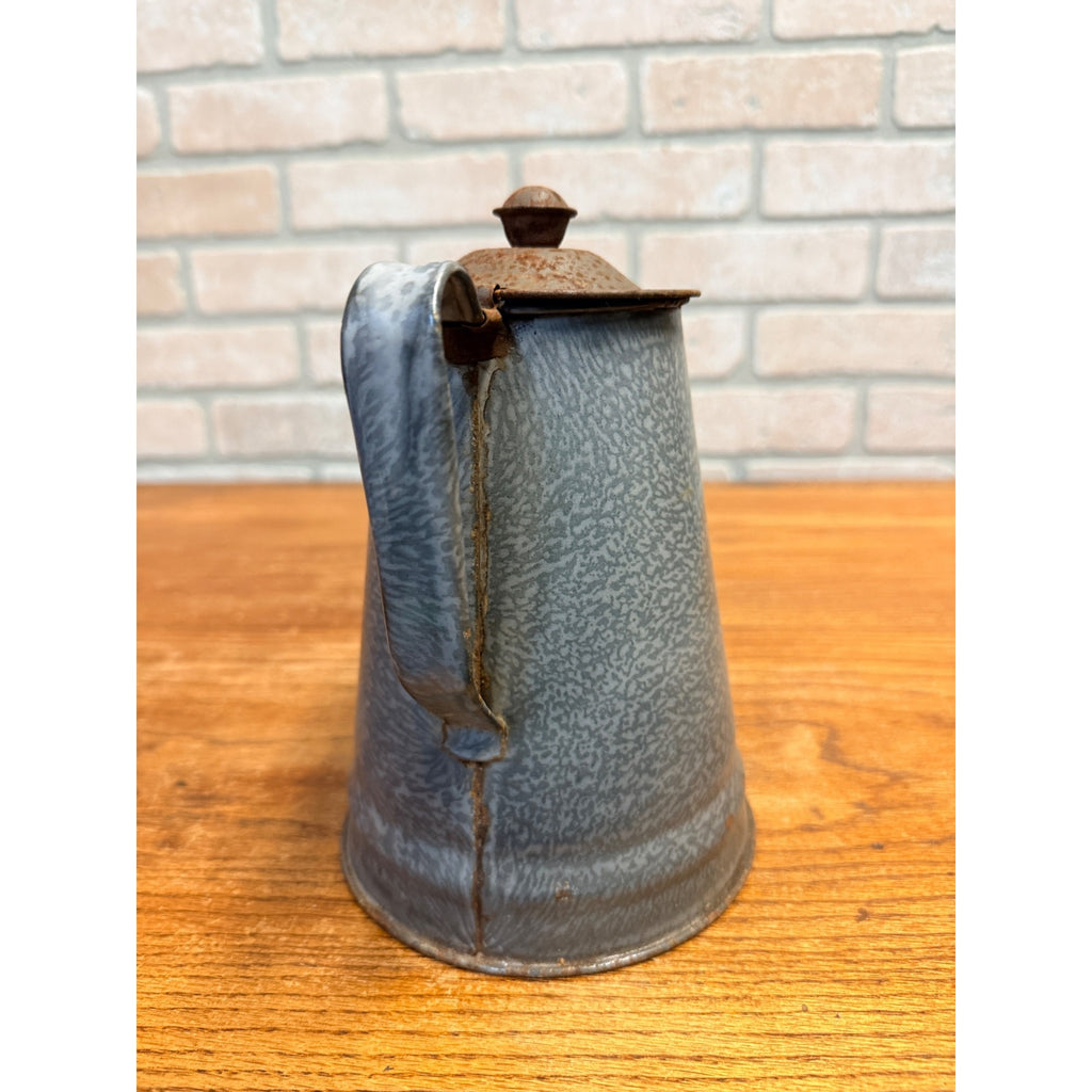Antique Primitive Farmhouse Enamelware Gray Graniteware 8" Coffee Pot - As-Is