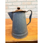 Antique Primitive Farmhouse Enamelware Gray Graniteware 8" Coffee Pot - As-Is