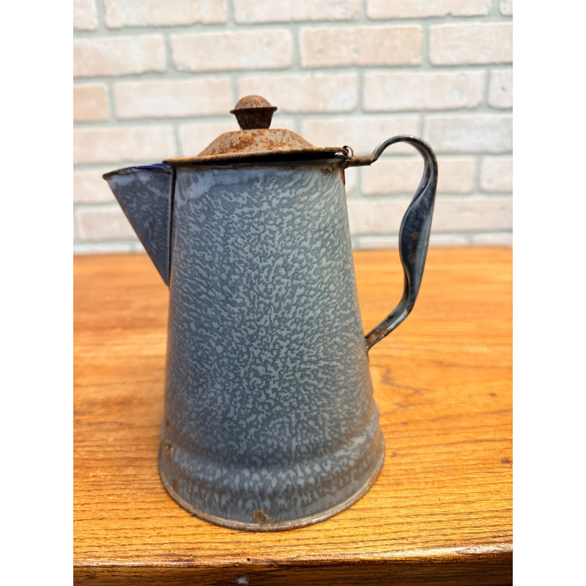 Antique Primitive Farmhouse Enamelware Gray Graniteware 8" Coffee Pot - As-Is