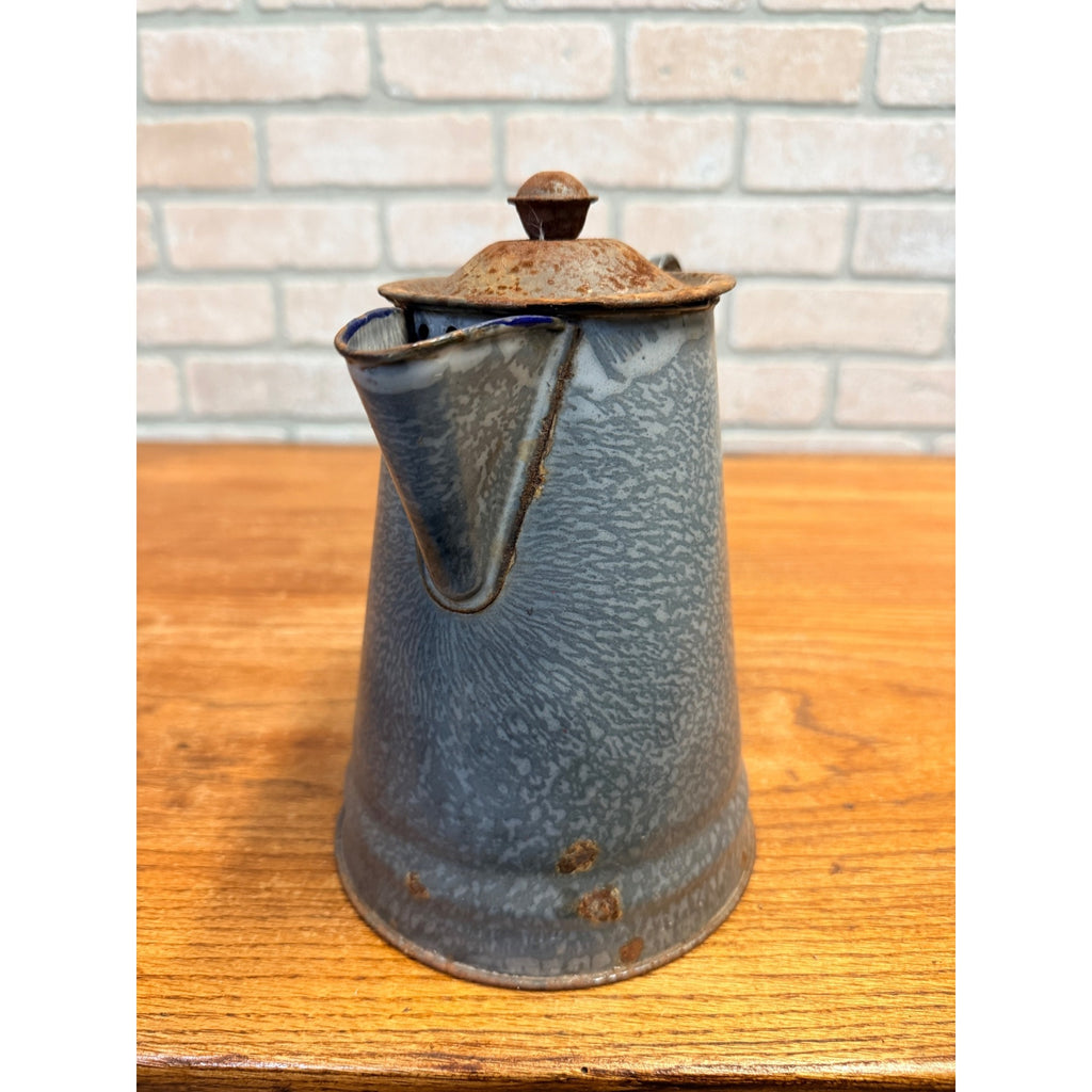 Antique Primitive Farmhouse Enamelware Gray Graniteware 8" Coffee Pot - As-Is