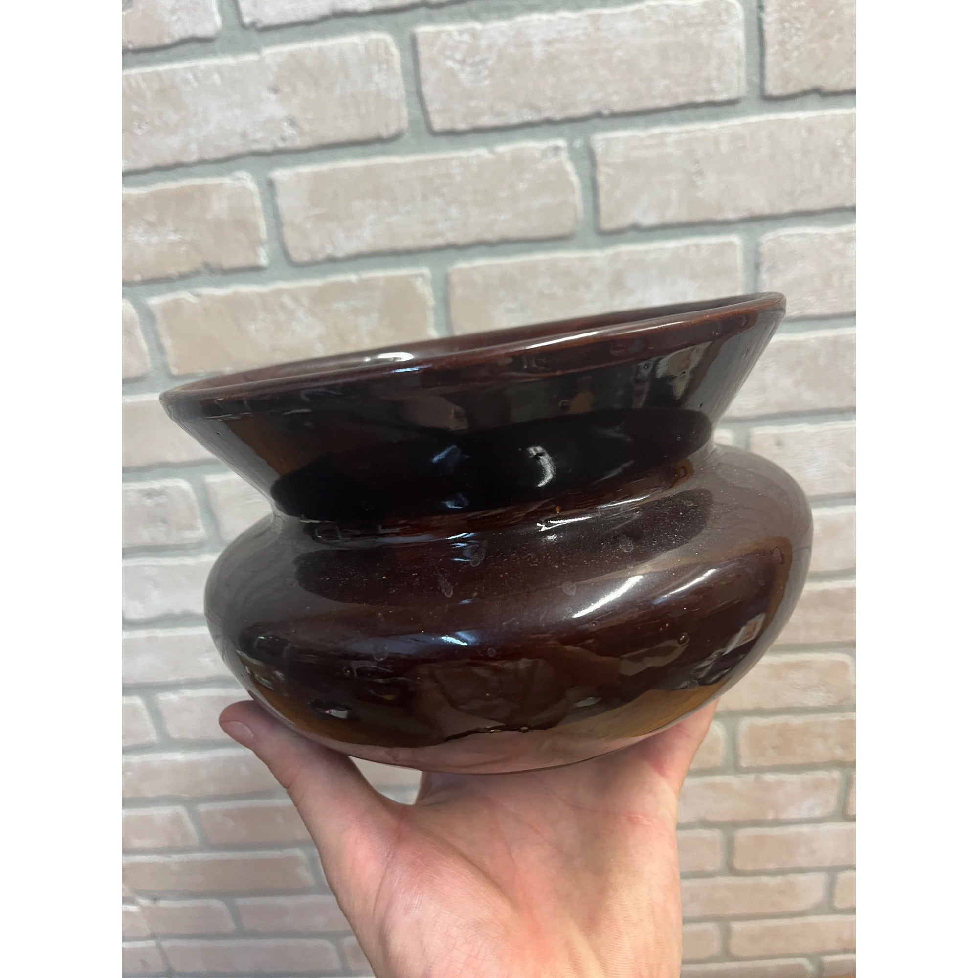 Antique Stoneware Brown Glaze Ladies Cuspidor/Spittoon Victorian Home Decor