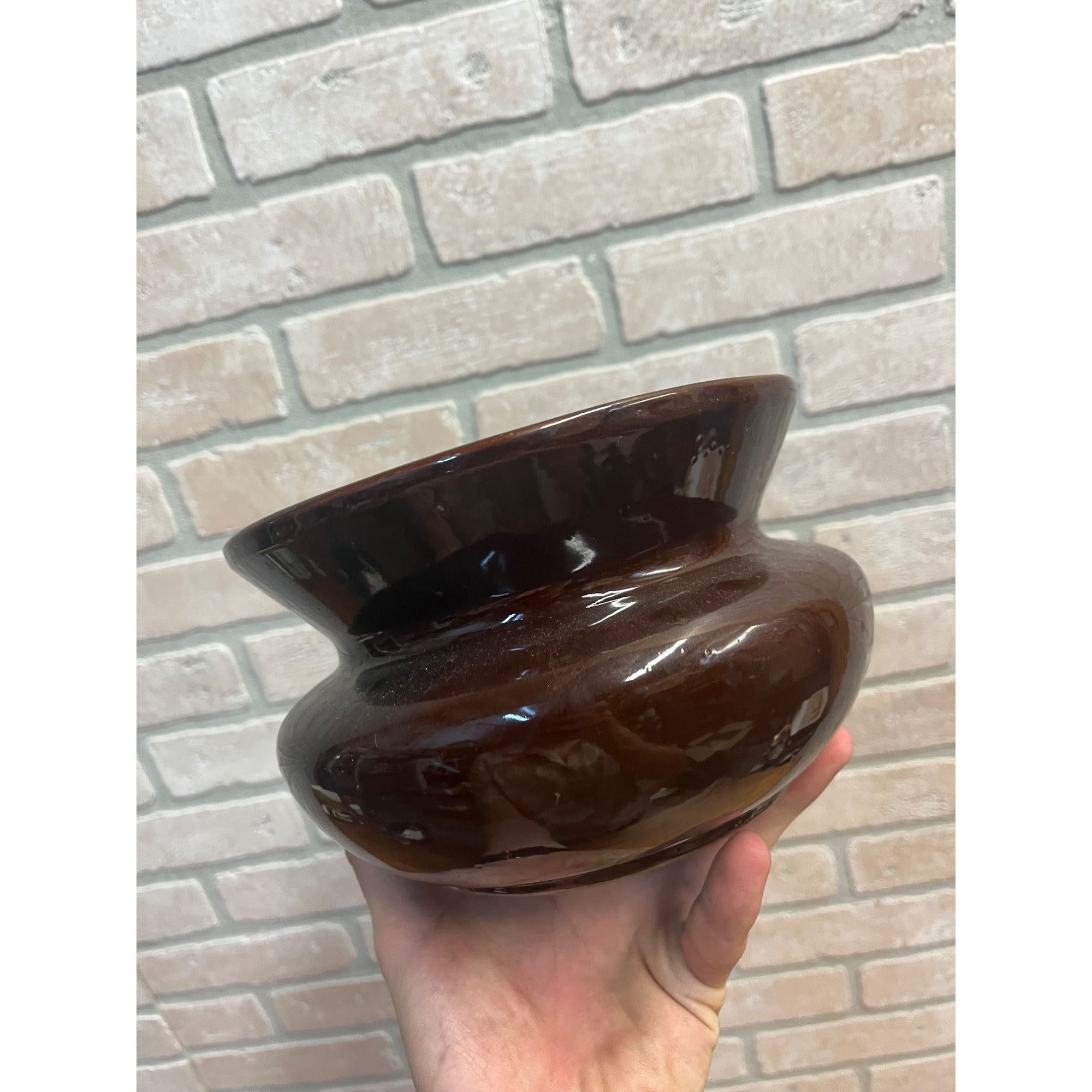 Antique Stoneware Brown Glaze Ladies Cuspidor/Spittoon Victorian Home Decor
