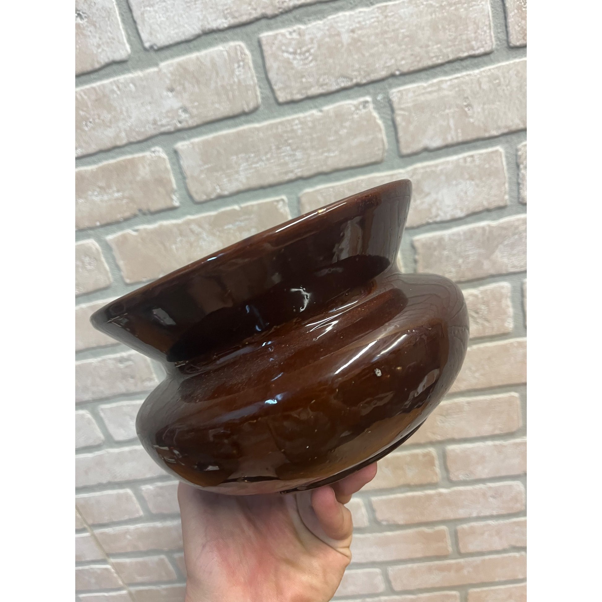 Antique Stoneware Brown Glaze Ladies Cuspidor/Spittoon Victorian Home Decor