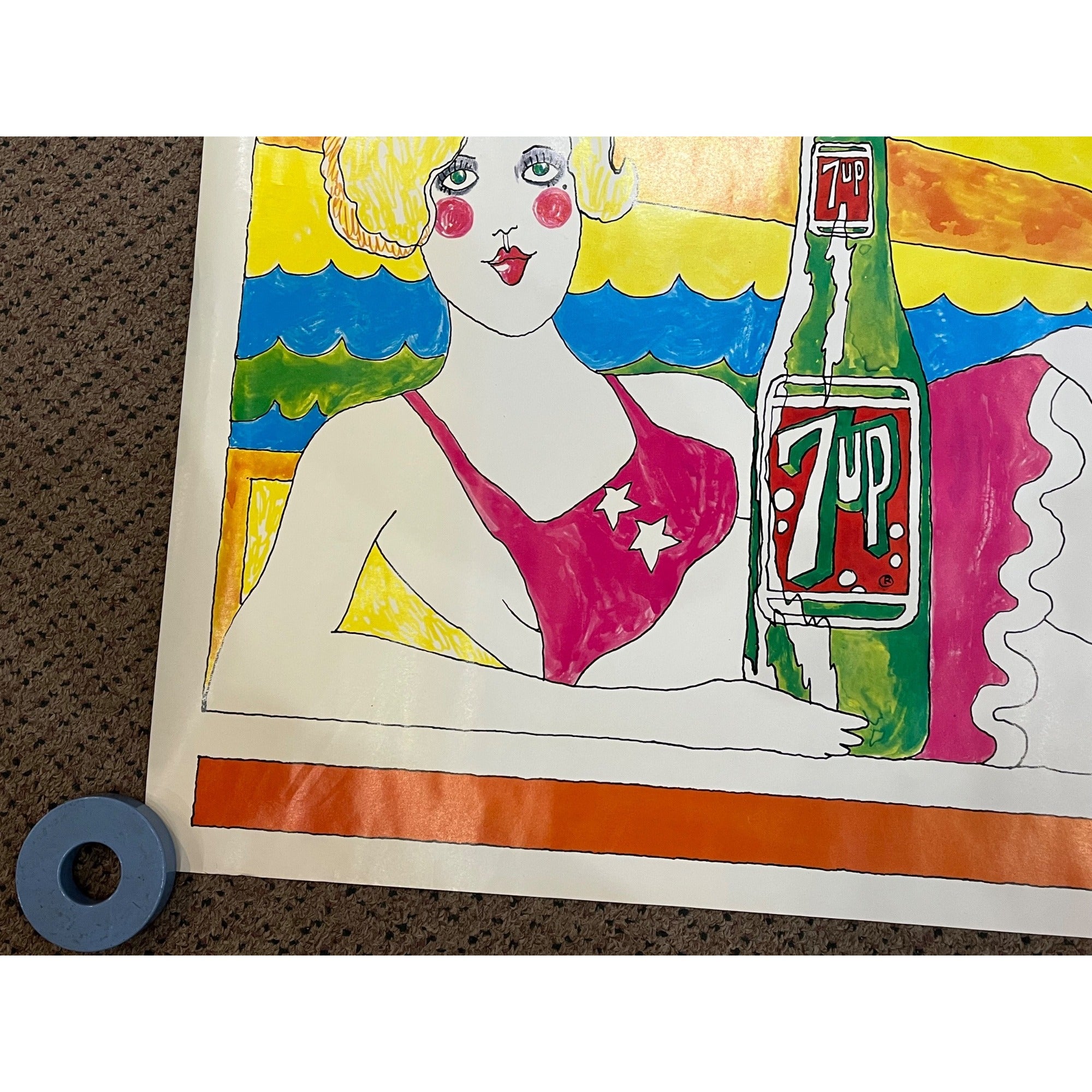 RARE Vintage 1969 7UP #Un In The Sun Poster By Pat Dupold 34"x21"