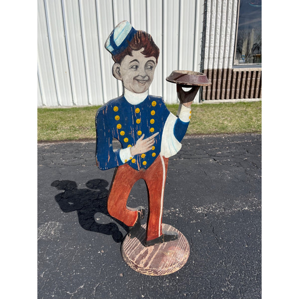 Antique 1900s Painted Wood Ashtray Smoking Stand Bellhop Waiter AAFA Folk Art