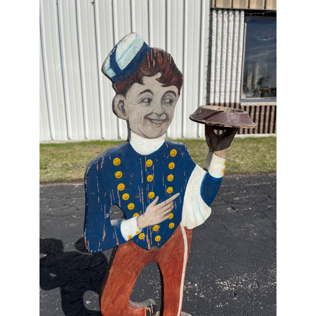 Antique 1900s Painted Wood Ashtray Smoking Stand Bellhop Waiter AAFA Folk Art