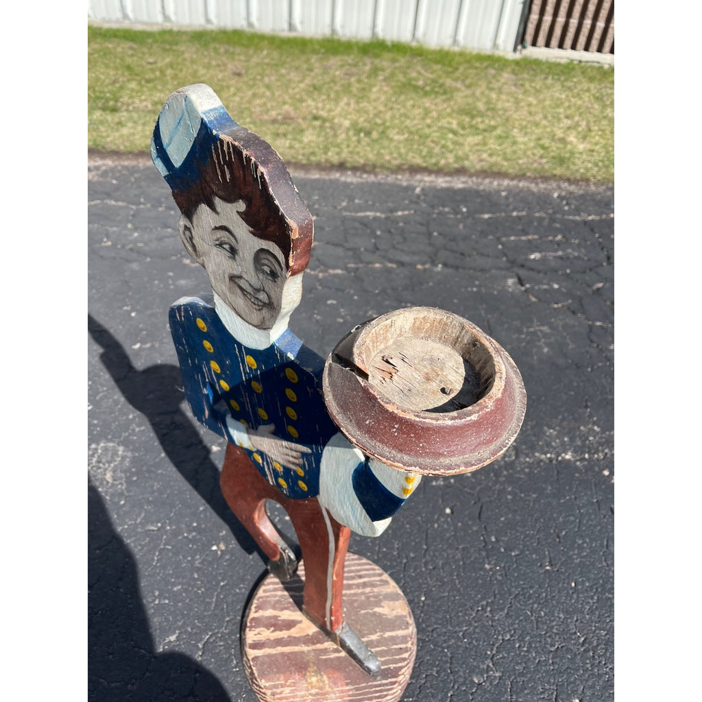 Antique 1900s Painted Wood Ashtray Smoking Stand Bellhop Waiter AAFA Folk Art