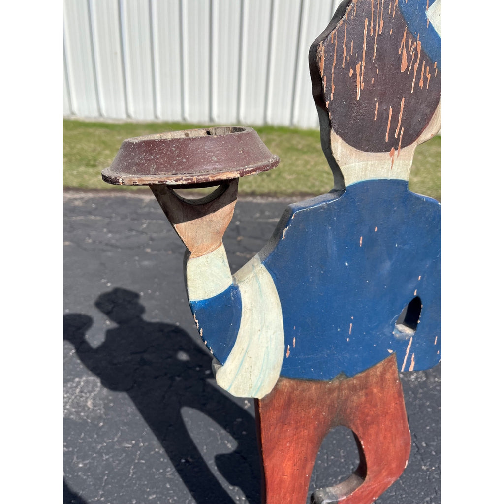 Antique 1900s Painted Wood Ashtray Smoking Stand Bellhop Waiter AAFA Folk Art