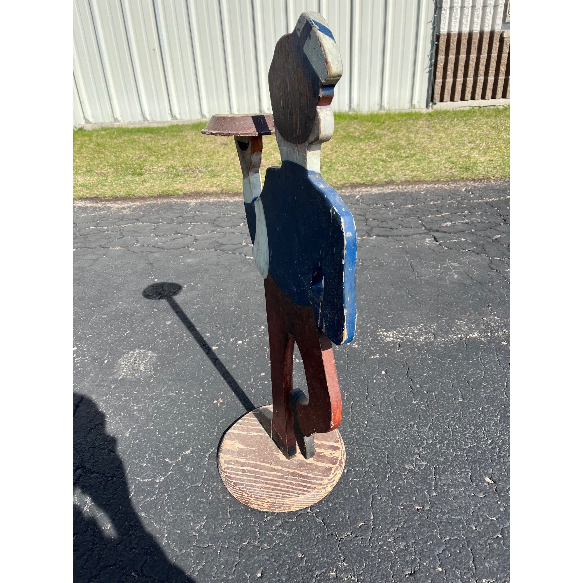 Antique 1900s Painted Wood Ashtray Smoking Stand Bellhop Waiter AAFA Folk Art