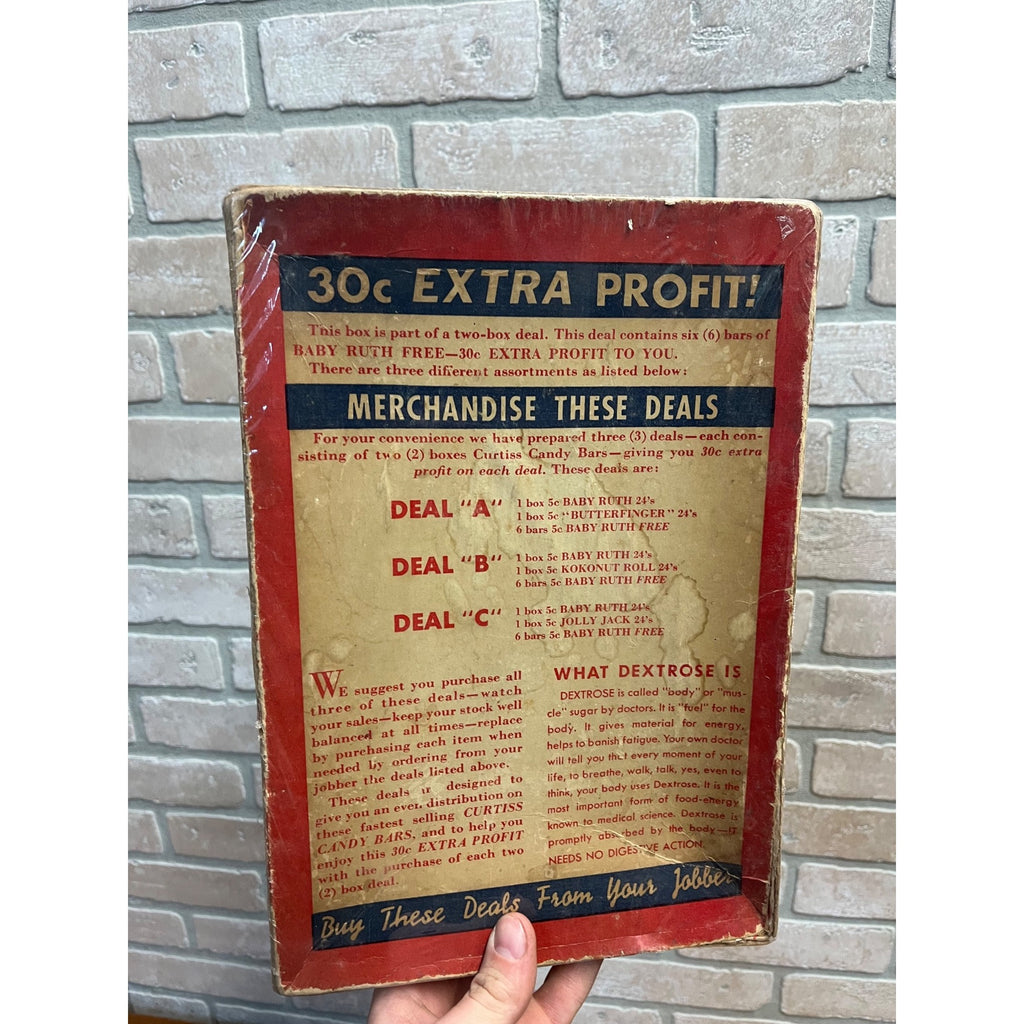 Vintage Baby Ruth Curtiss  5-Cent Candy Bar Store Display Advertising Empty Box