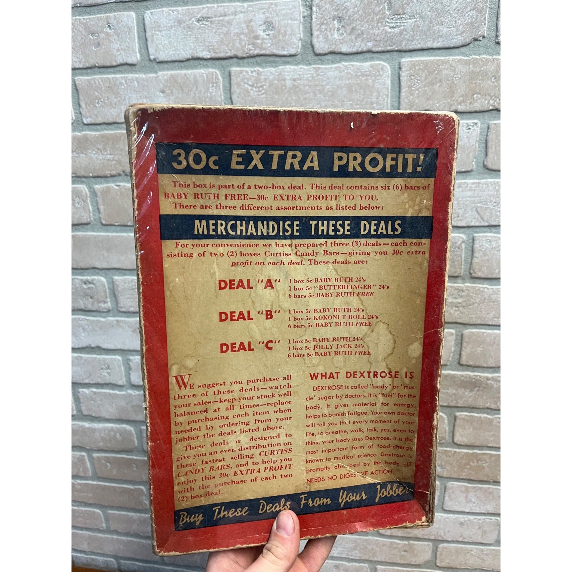 Vintage Baby Ruth Curtiss  5-Cent Candy Bar Store Display Advertising Empty Box
