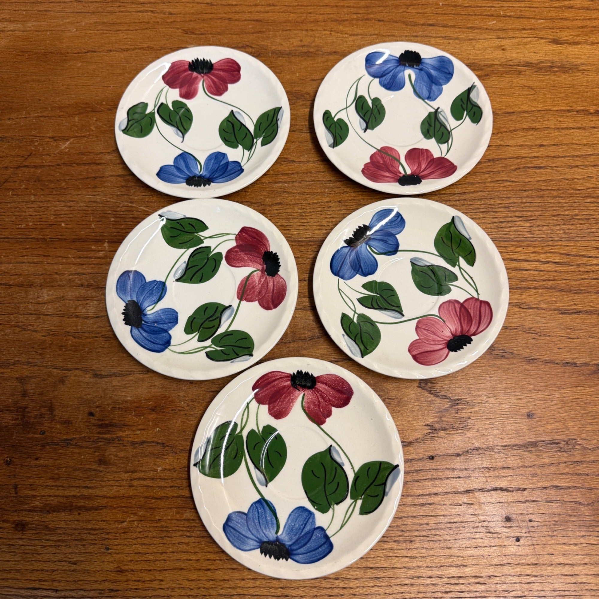 Vintage Blue Ridge Set of (5) Southern Blue & Red Flowers Tea Plate BRP167