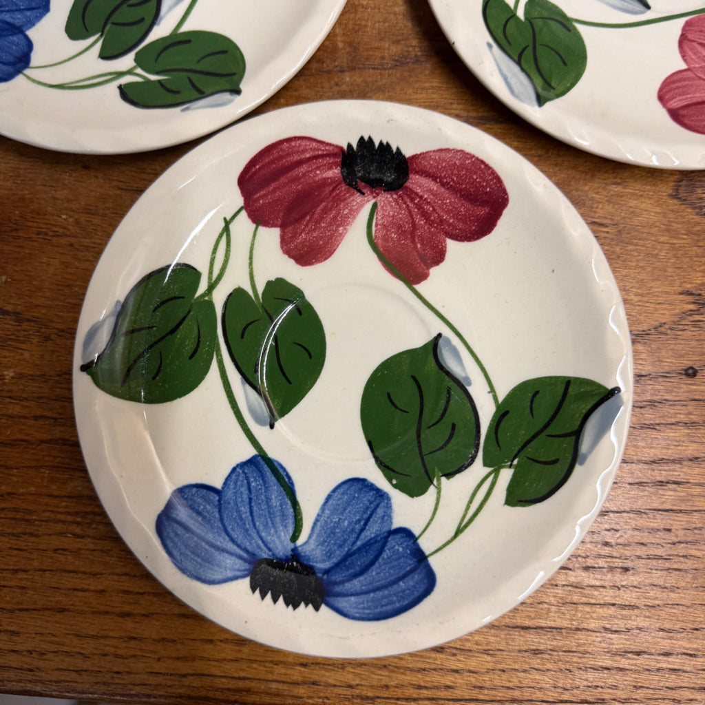 Vintage Blue Ridge Set of (5) Southern Blue & Red Flowers Tea Plate BRP167