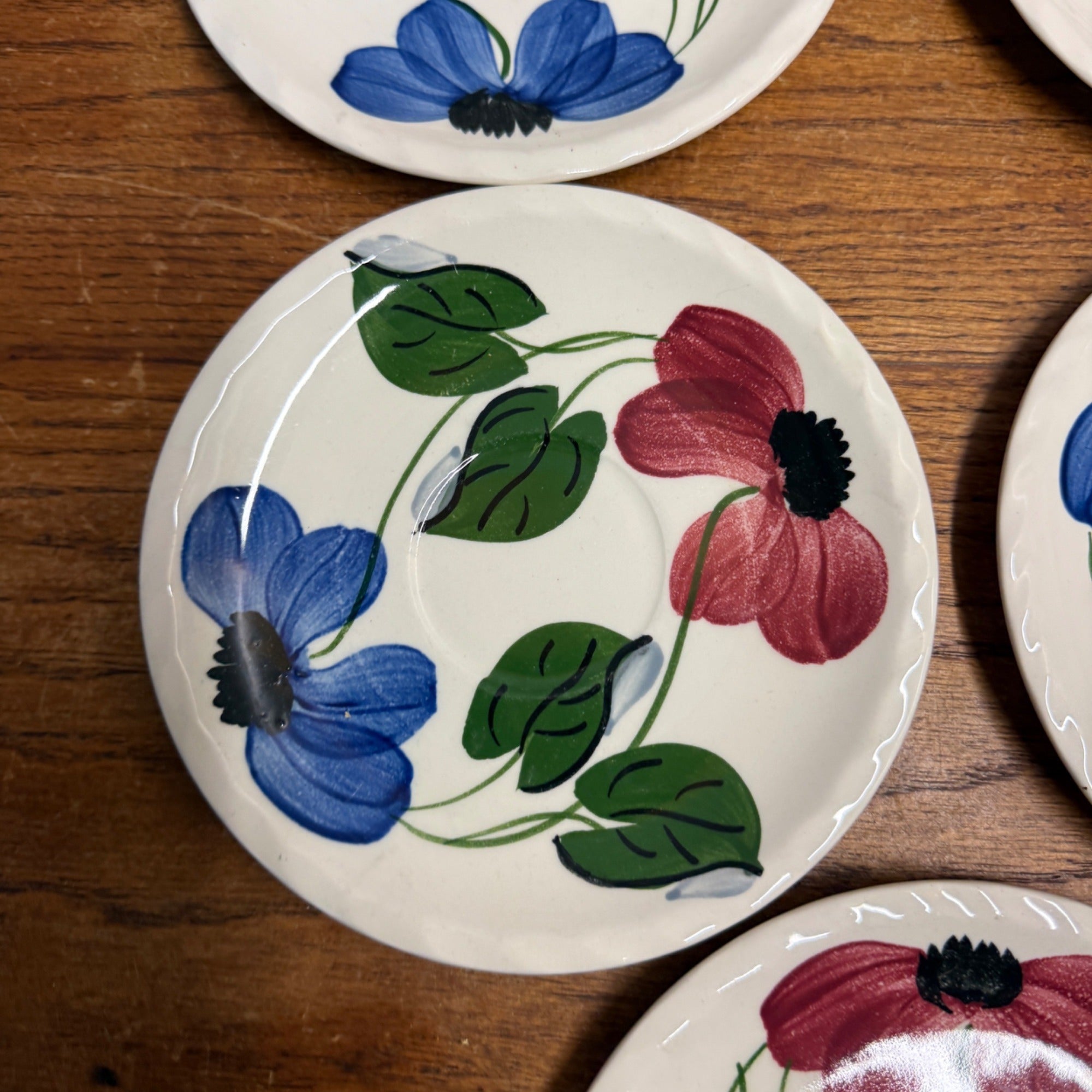 Vintage Blue Ridge Set of (5) Southern Blue & Red Flowers Tea Plate BRP167