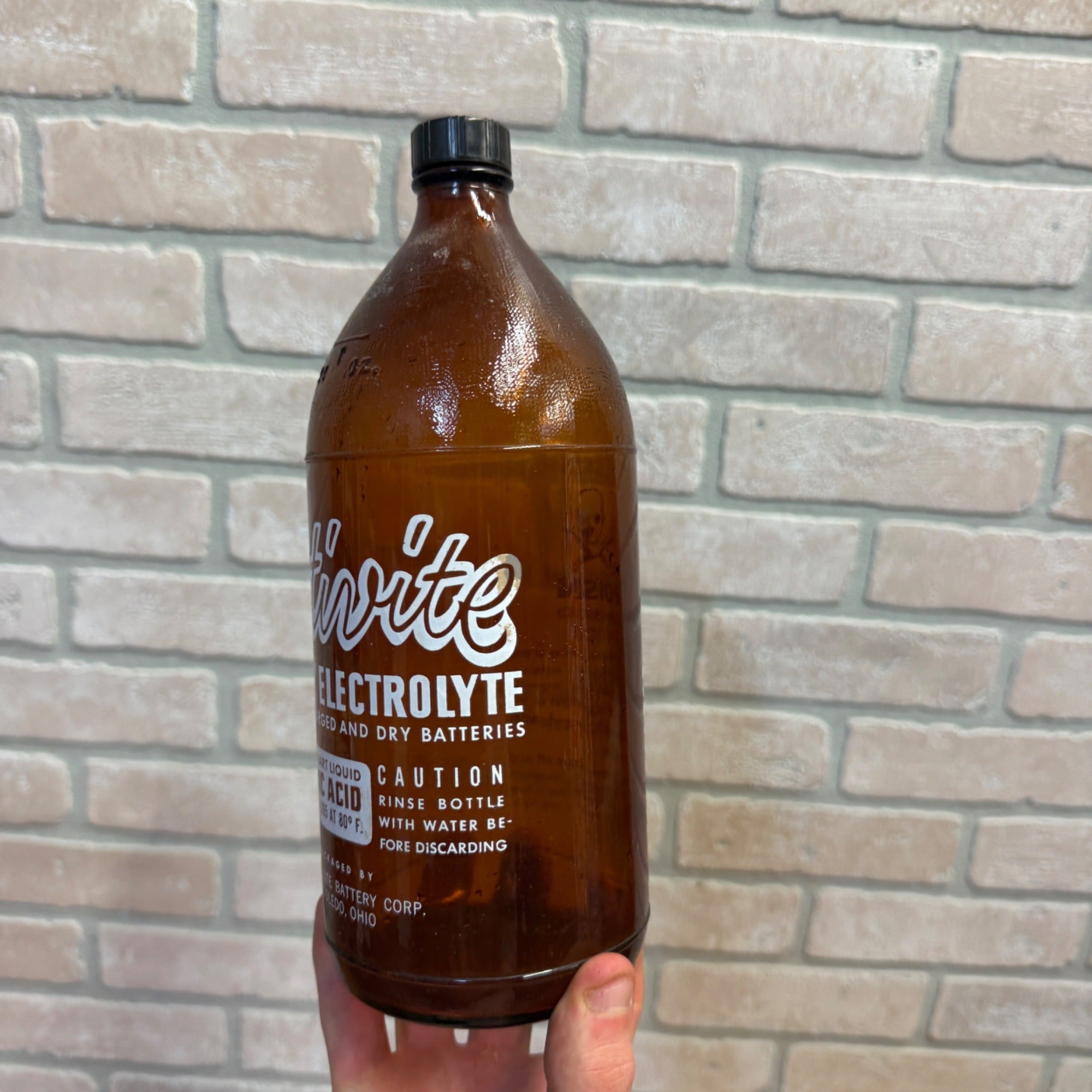 Auto-Lite Battery Electrolyte Bottle Container Vtg Retro Electric Auto Garage