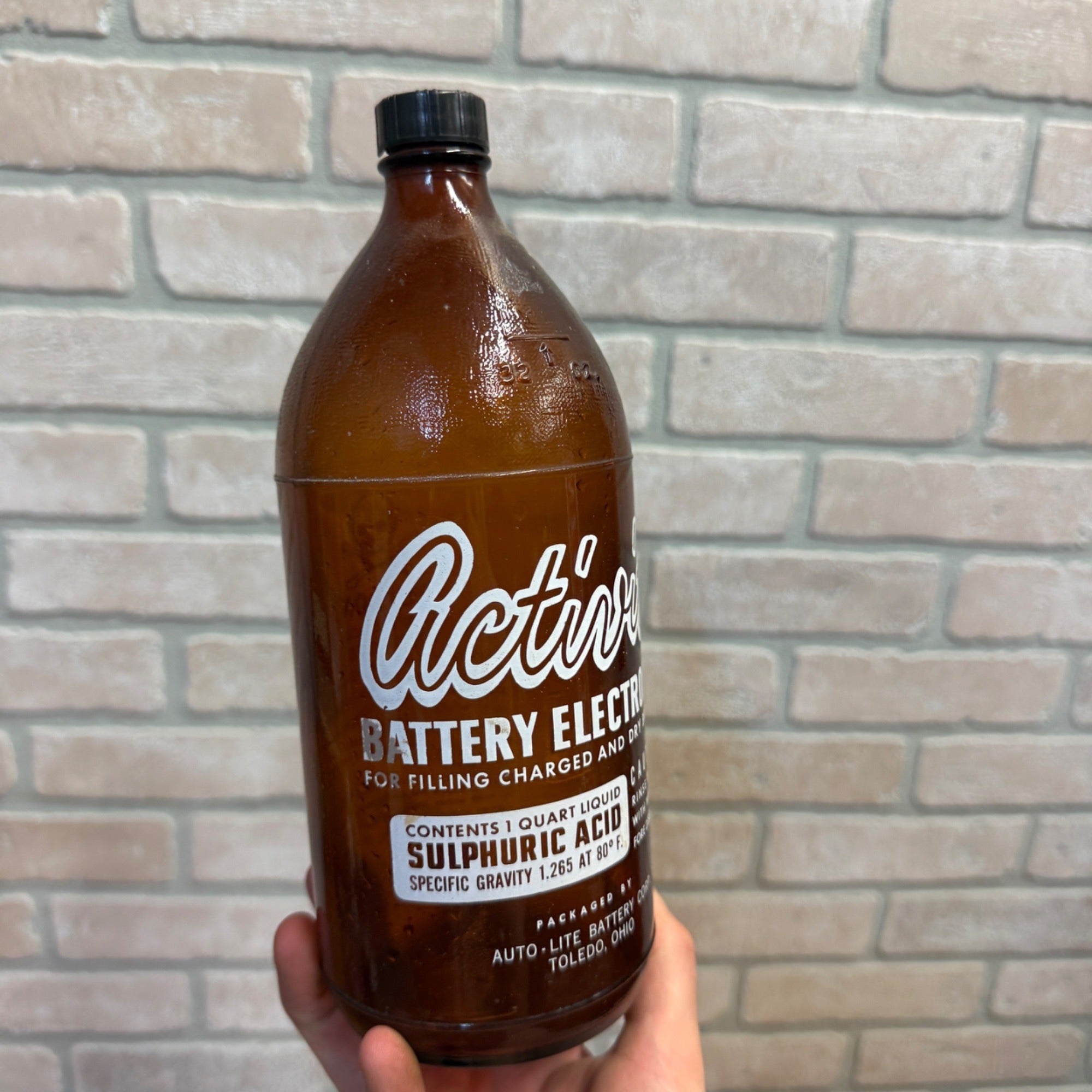 Auto-Lite Battery Electrolyte Bottle Container Vtg Retro Electric Auto Garage