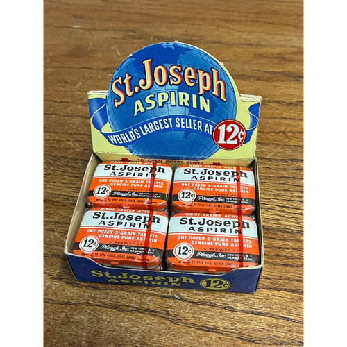 Vintage Apothecary Advertising Display St. Joseph Asp. Medicine Box of 12 Tins