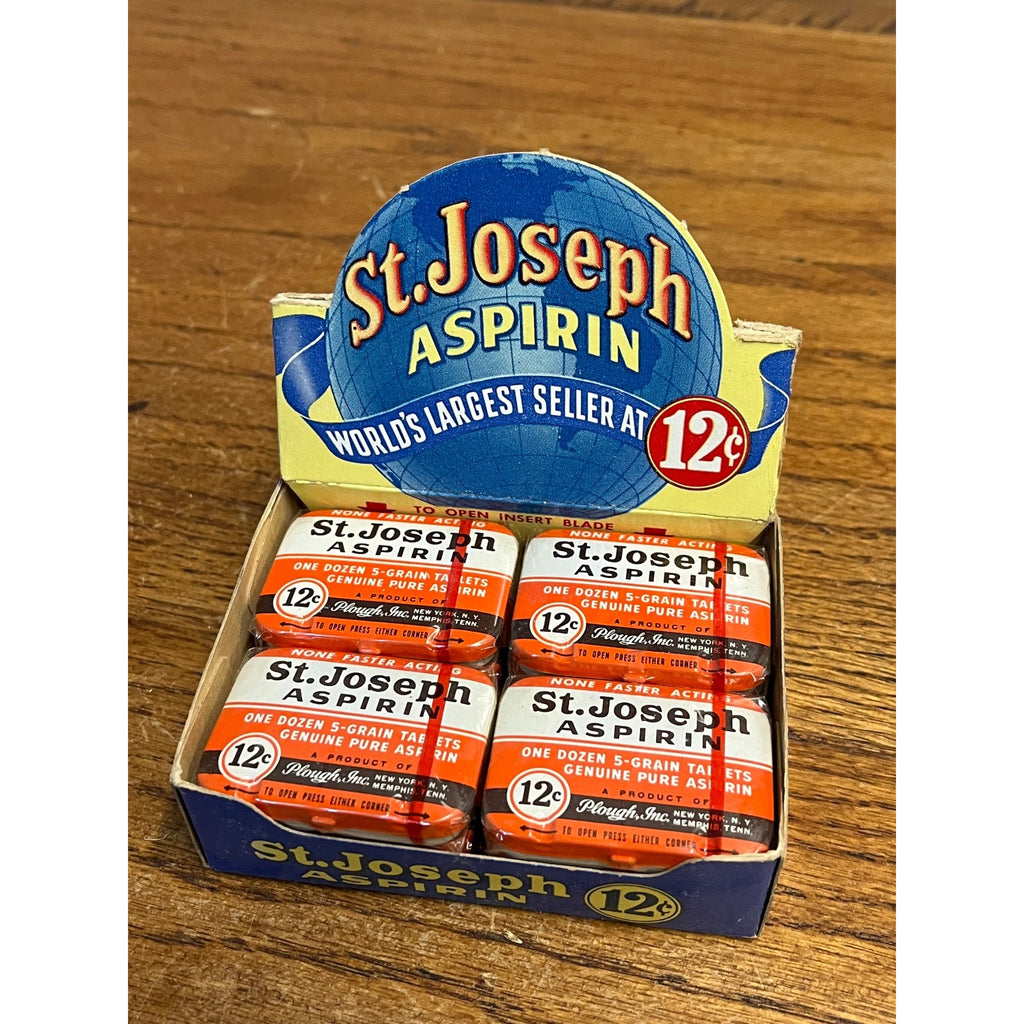 Vintage Apothecary Advertising Display St. Joseph Asp. Medicine Box of 12 Tins