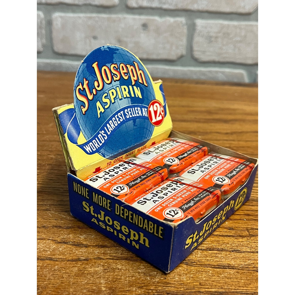 Vintage Apothecary Advertising Display St. Joseph Asp. Medicine Box of 12 Tins