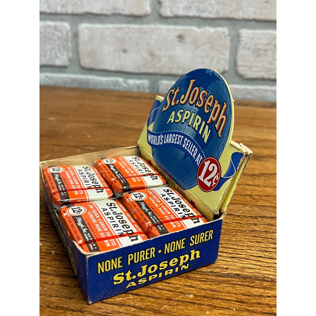 Vintage Apothecary Advertising Display St. Joseph Asp. Medicine Box of 12 Tins
