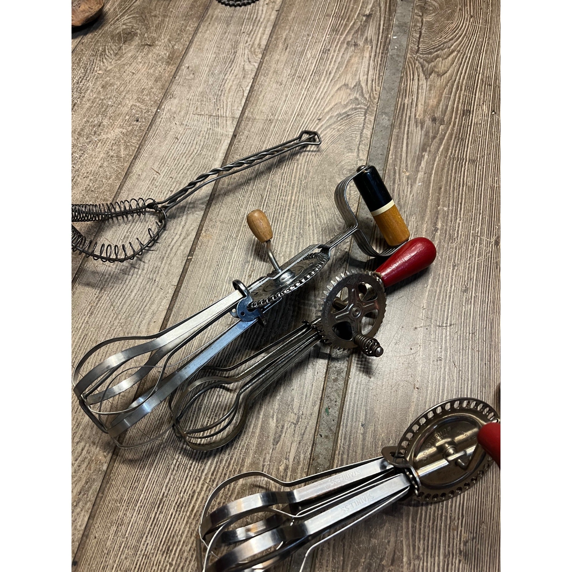Vintage Lot Egg Beater Whisks Wood Handle Kitchen Tools Ecko Edlund