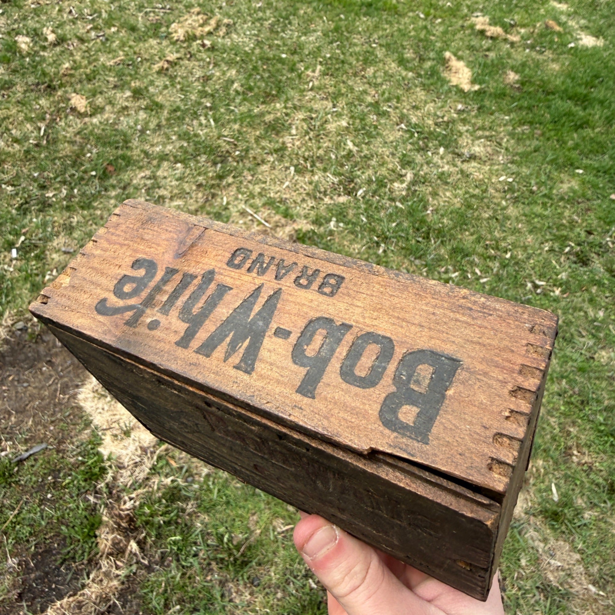 Antique Vintage Bob White Codfish Slide Top Wooden Box Advertising Gloucester MA