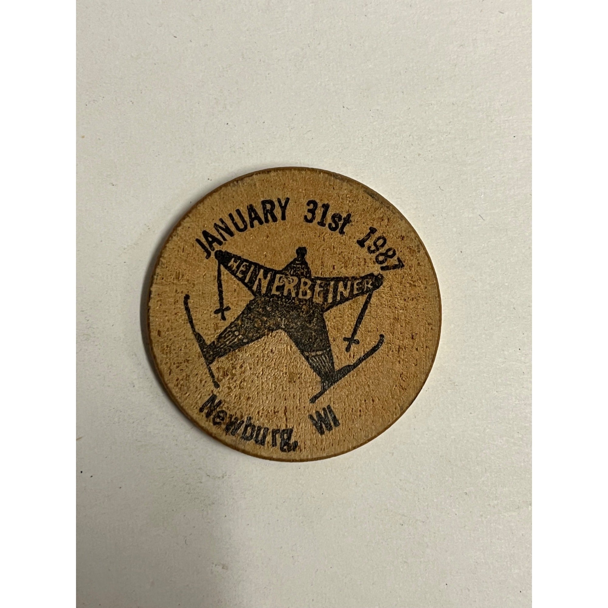 Vintage 1987 Heinerbeiner Ski Race Newburg Wisconsin Wooden Token