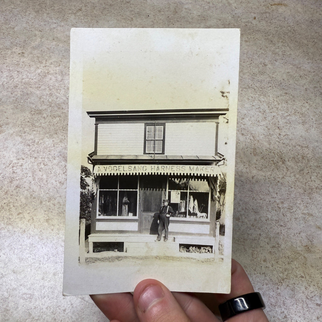 Scarce A Vogelsang Harness Maker Storefront Batavia Wis Postcard RPPC