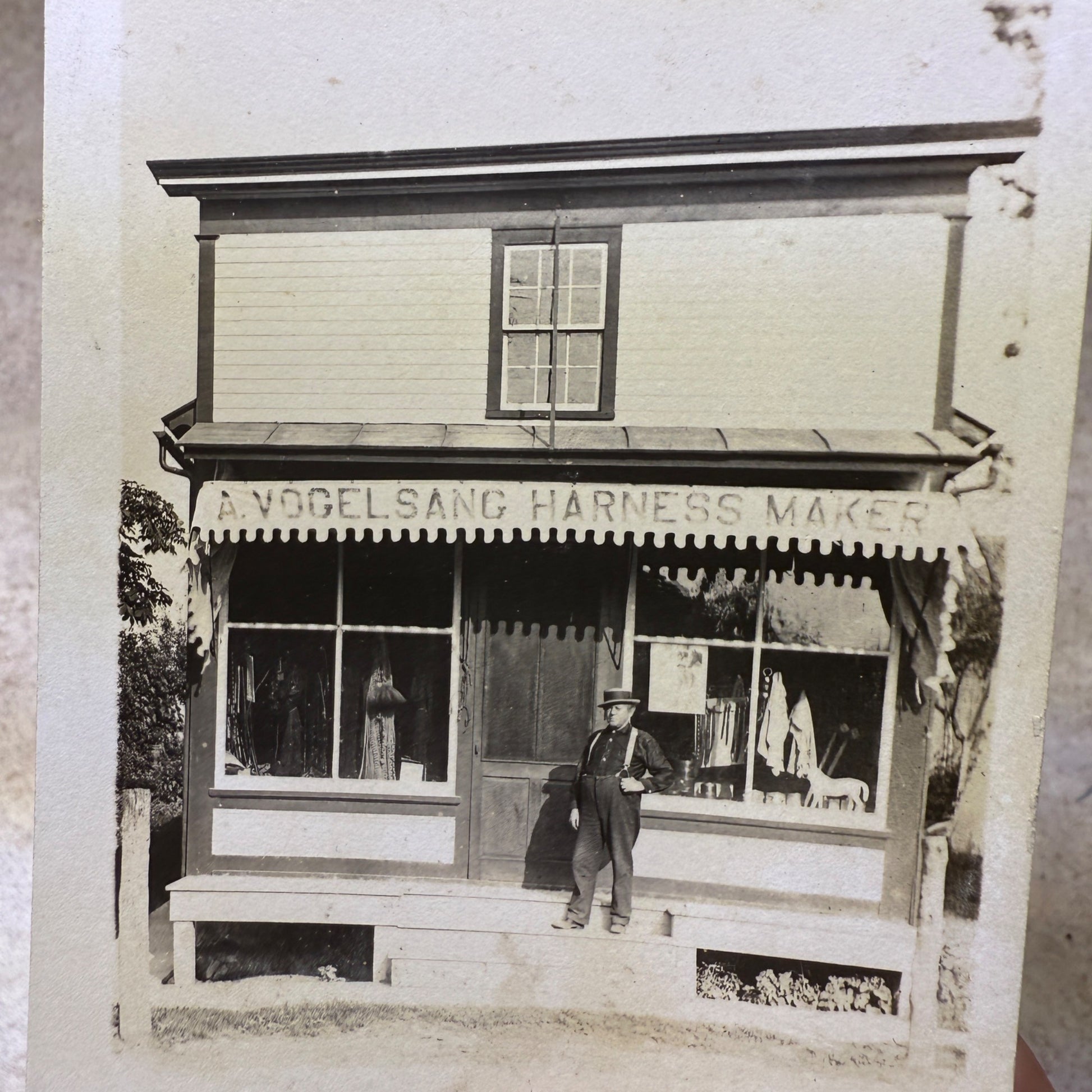 Scarce A Vogelsang Harness Maker Storefront Batavia Wis Postcard RPPC