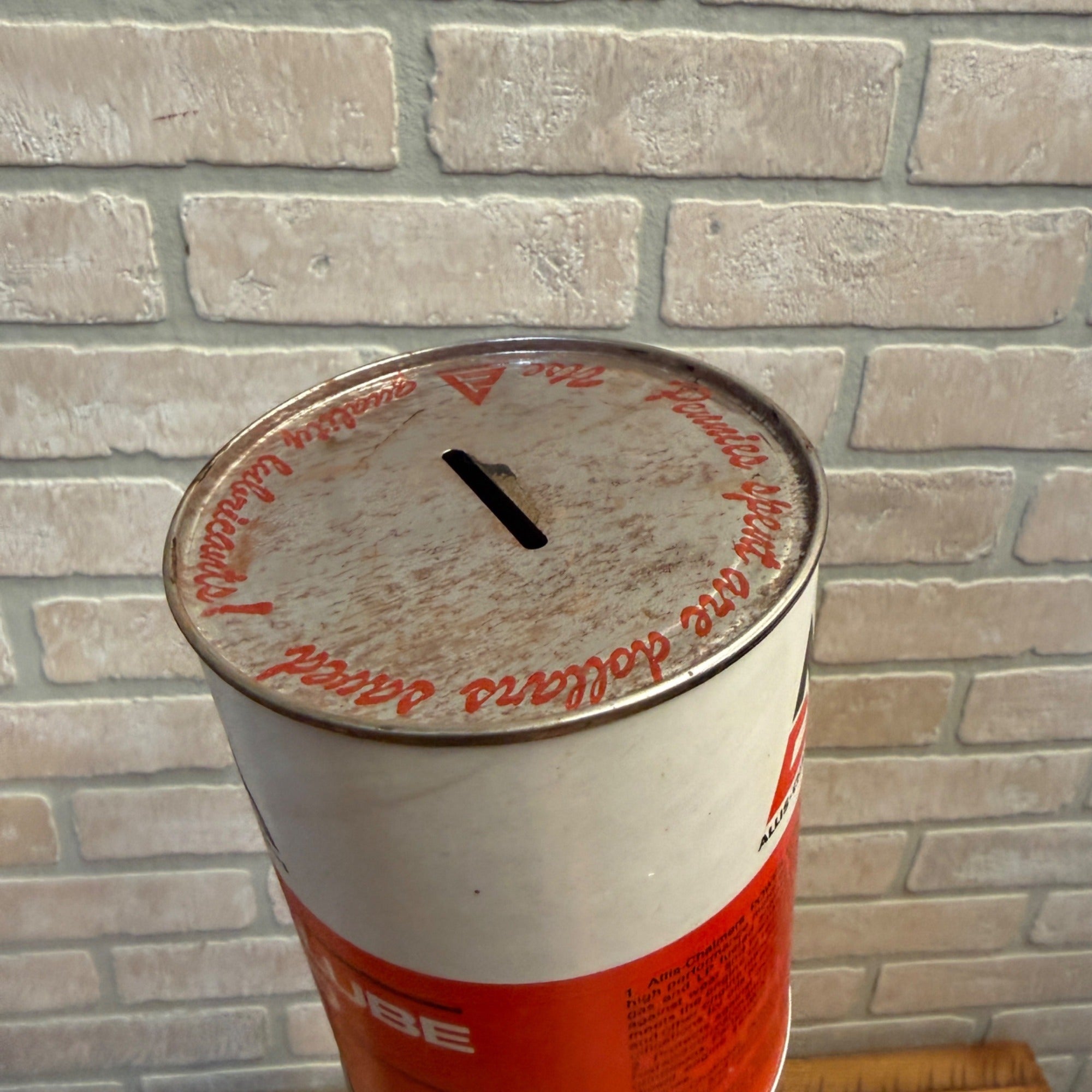 Vintage Allis Chalmers 7000 Power Lube Tractor Motor Oil Advertising Can Bank